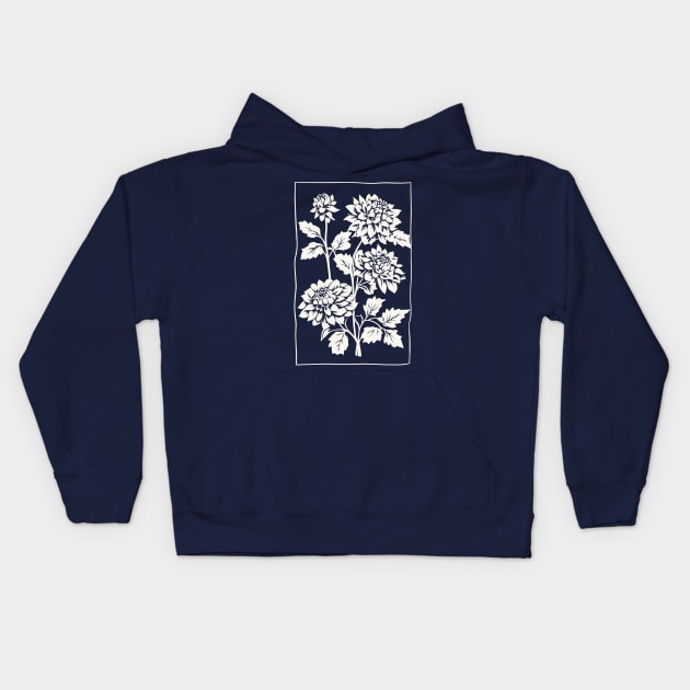 Dahlia Flowers Block Print Kids Hoodie by craftydesigns